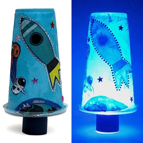 키즈킹-창의미술 만들기,냅킨 우주 LED컵조명등 만들기